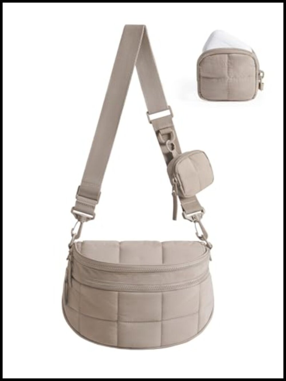 Quilted Nylon Crossbody Bum Bag with Detachable Pouch